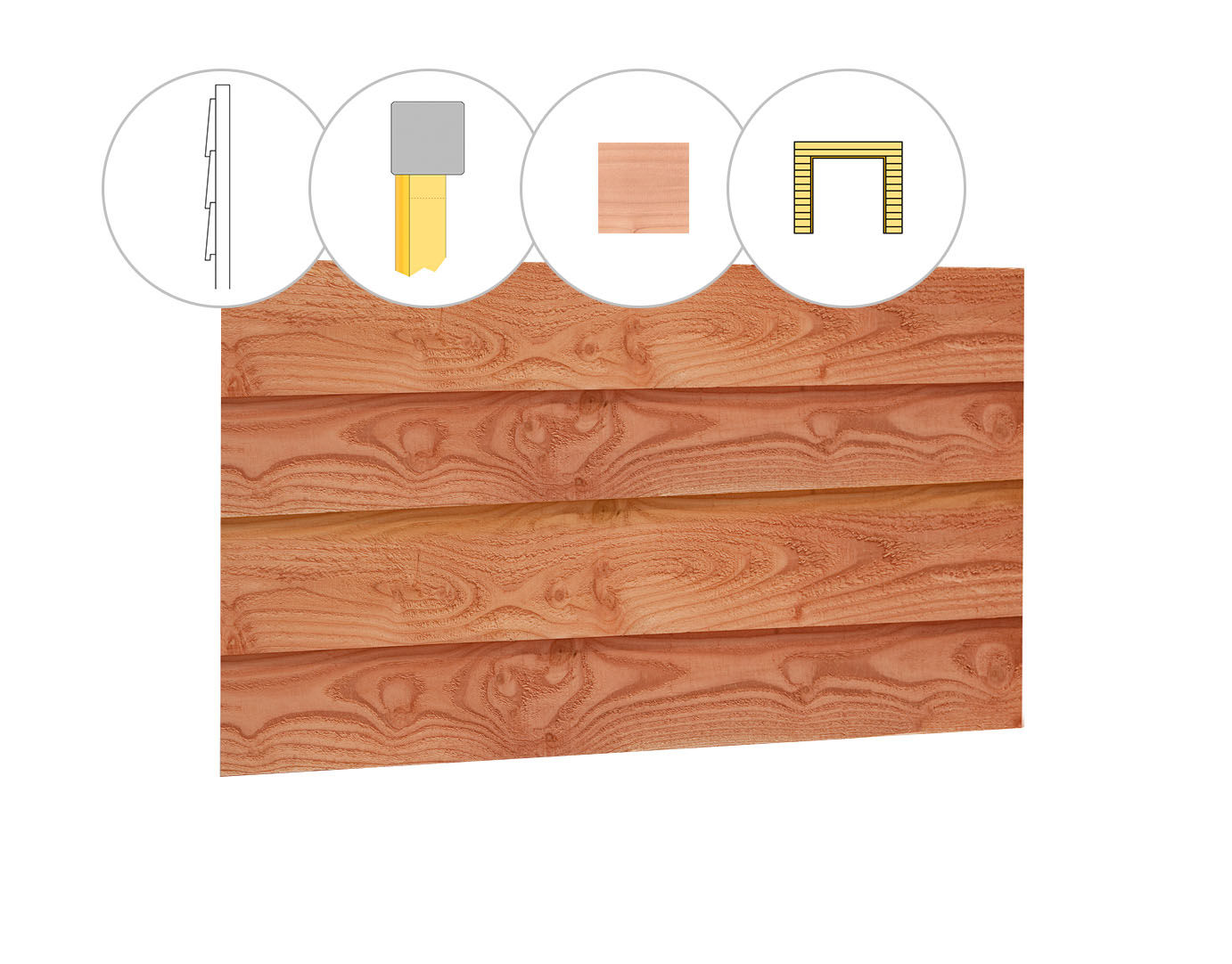 Douglas enkelzijdige wand t.b.v. dubbele deur met Zweeds rabat B, hoogte 224cm, onbehandeld (1013645)