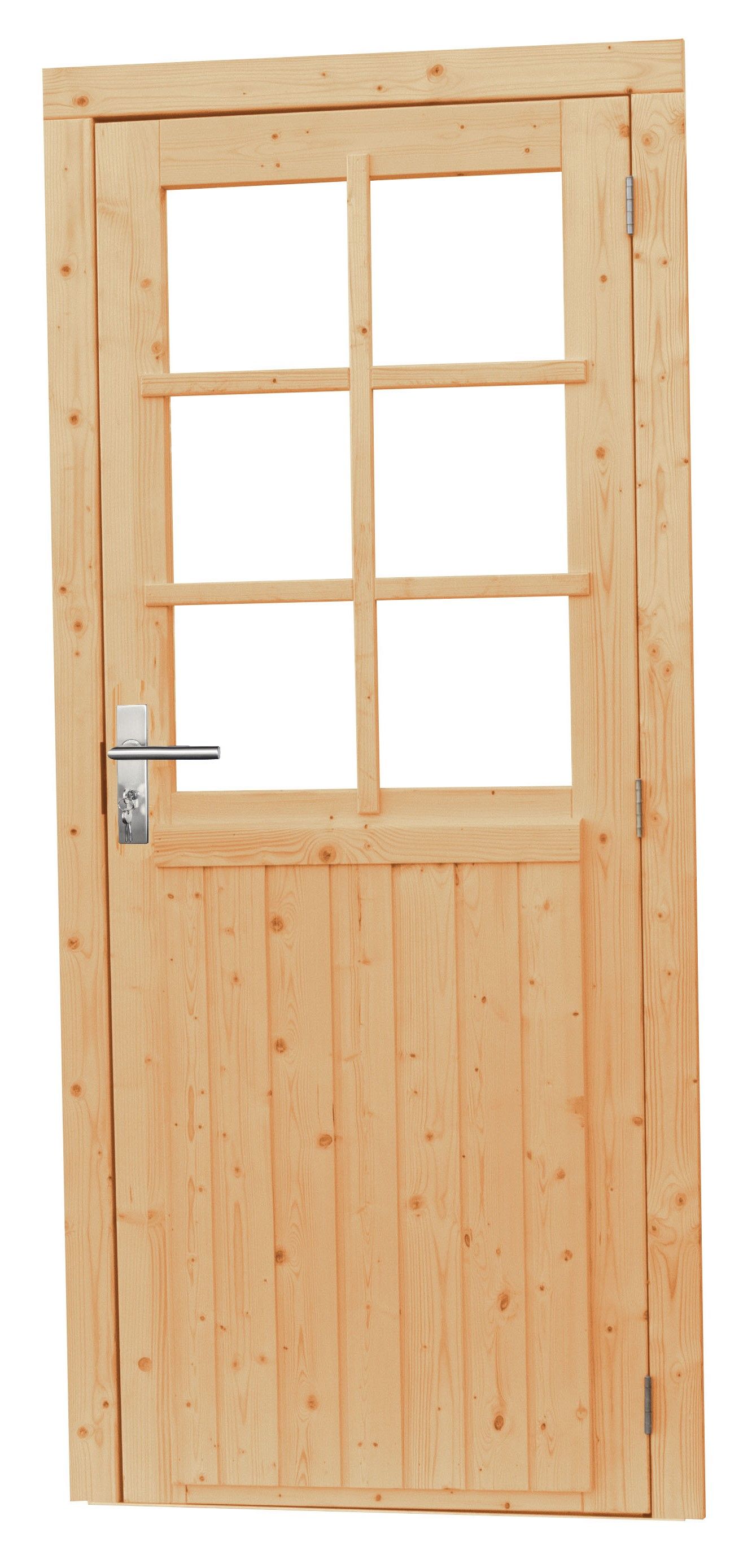 Vuren enkele 6-ruits deur inclusief kozijn, rechtsdraaiend. 90x201cm, onbehandeld (1023904)