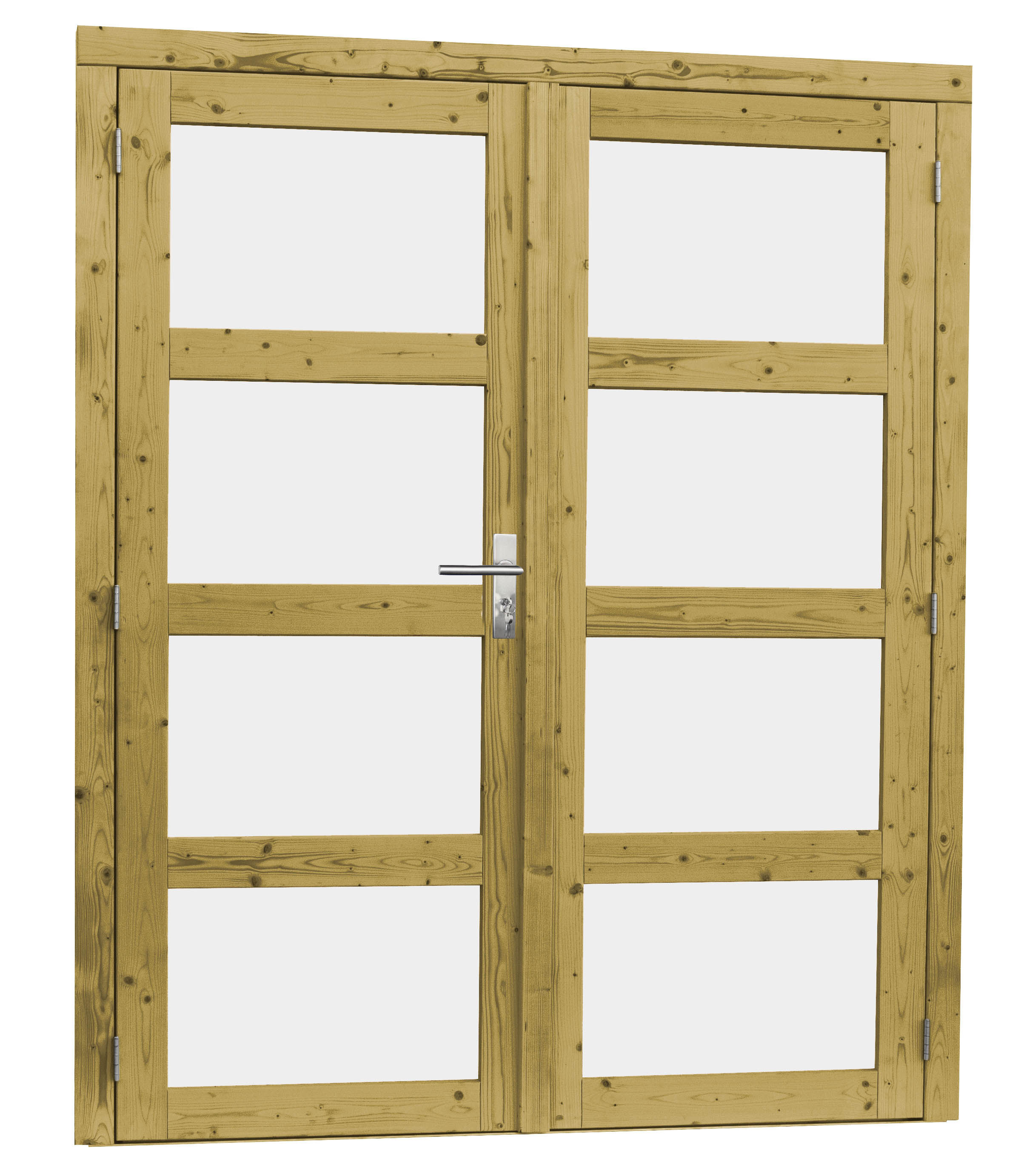 Vuren dubbele 4-ruits glasdeur inclusief kozijn. 169x201cm, groen geïmpregneerd (1023928)