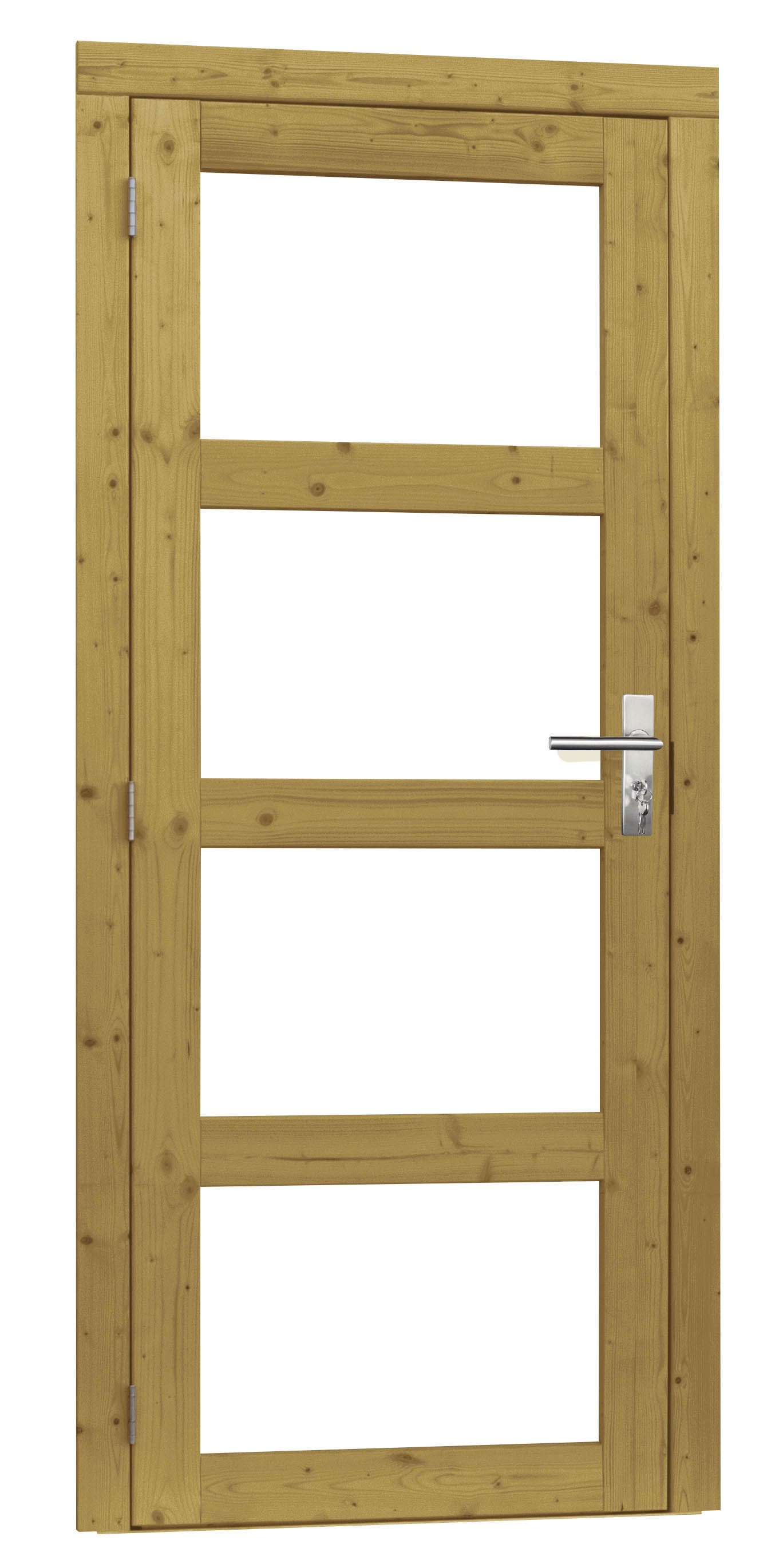 Vuren enkele 4-ruits glasdeur inclusief kozijn, linksdraaiend. 91x201cm, groen geïmpregneerd (1023930)