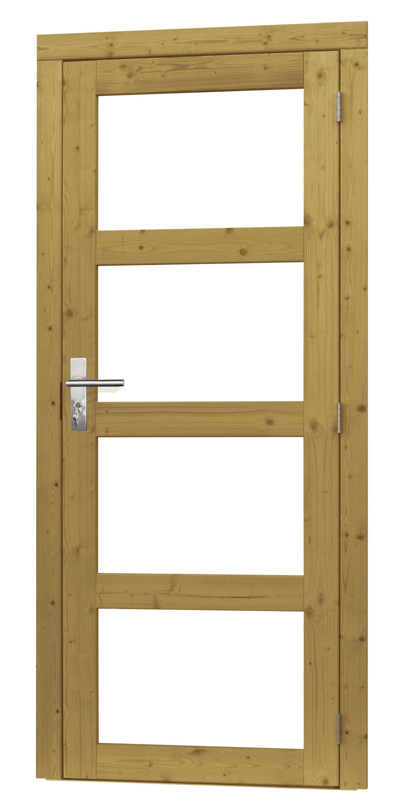 Vuren enkele 4-ruits glasdeur inclusief kozijn, rechtsdraaiend. 91x201cm, groen geïmpregneerd (1023931)