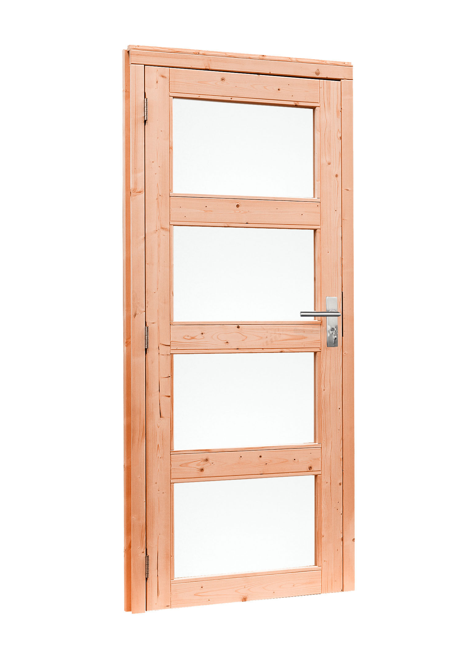 Douglas enkele 4-ruits deur inclusief kozijn, linksdraaiend. 91x201cm, kleurloos geïmpregneerd (1024085)