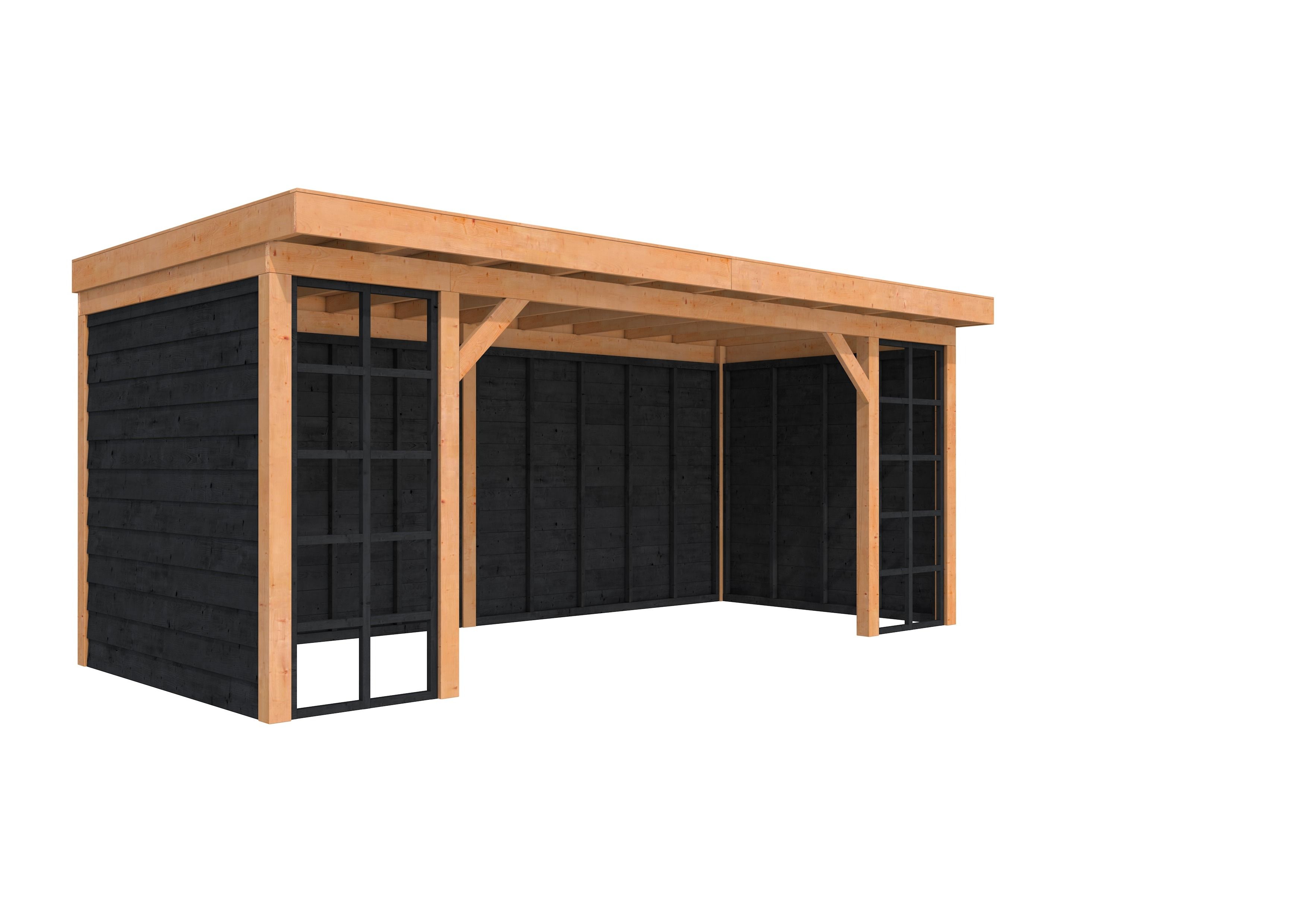 Douglasvision buitenverblijf Comfort Compleet 600x270cm, onbehandeld, wanden zwart geïmpregneerd (1046188)