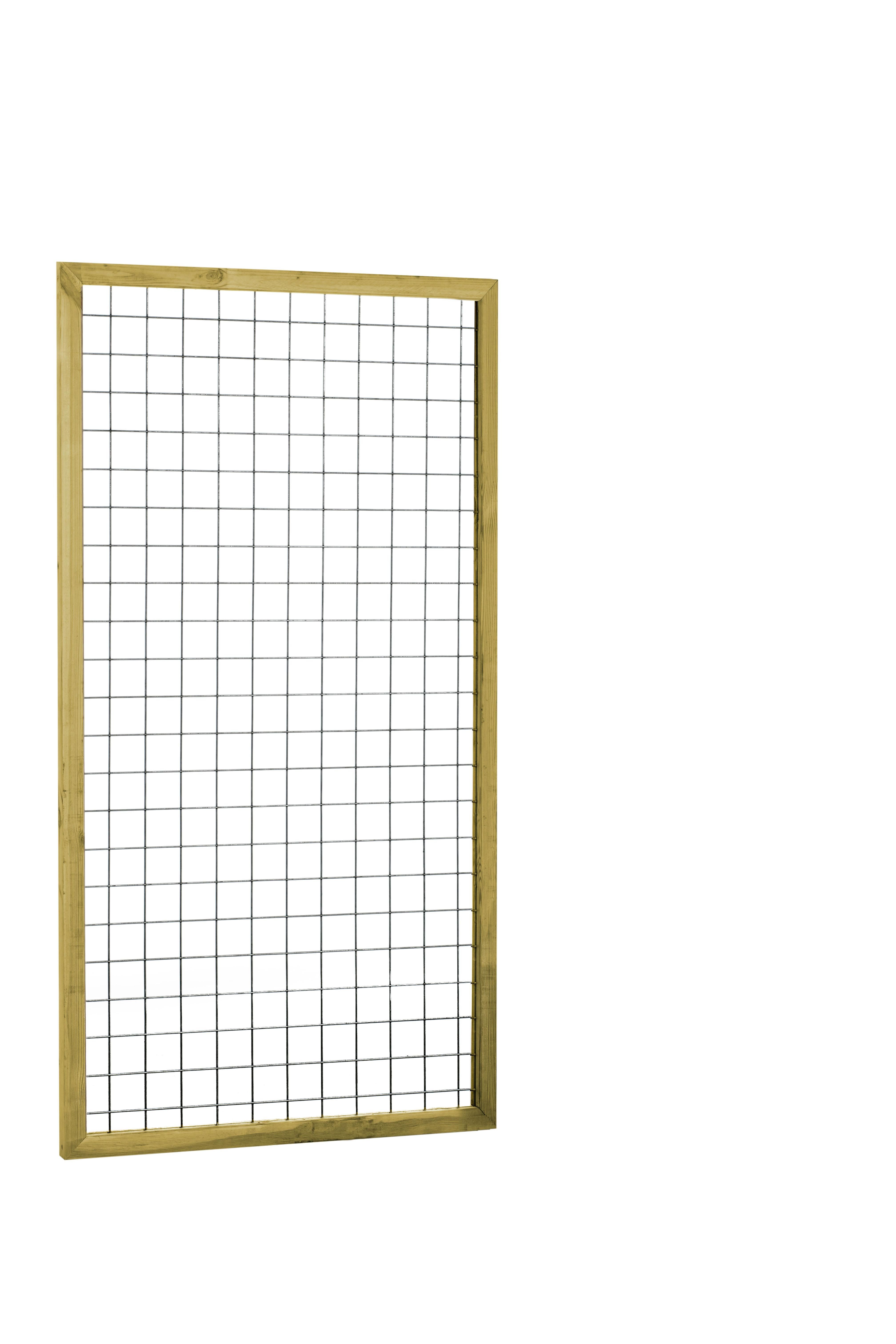 Eco gaastrellis met maas 7,5x7,5cm, in grenen raamwerk 4,5x4,5cm, 90x180cm, groen geïmpregneerd (W08326)