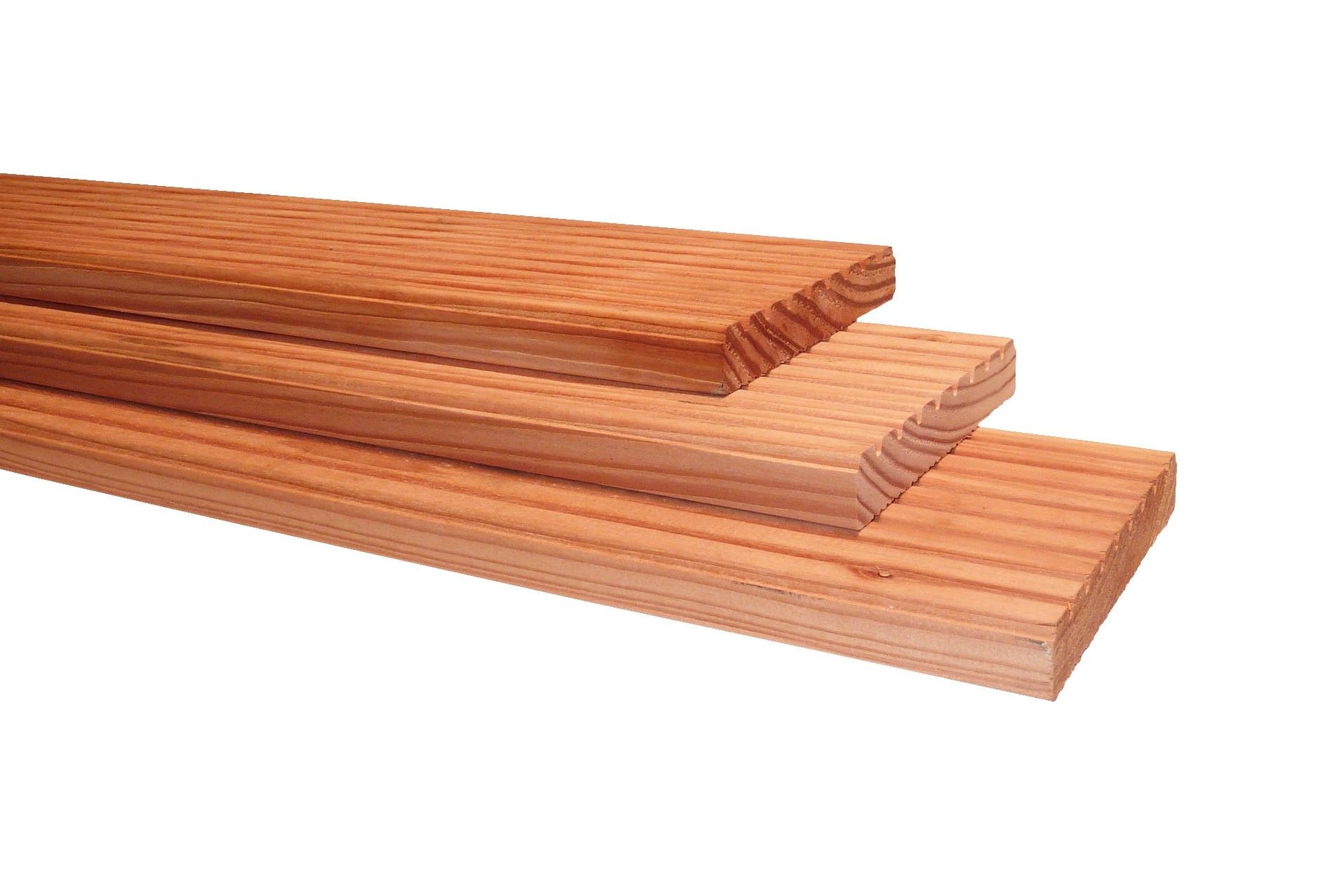 Douglas geprofileerd dekdeel, 1 zijde grof profiel, 1 zijde glad, 2,5x14,5x300cm, onbehandeld (WA00921)