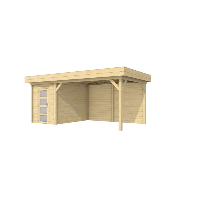 Hillhout vuren Topvision tuinhuis Kiekendief 200x300cm met luifel 400cm, met enkele deur, onbehandeld (1001659)