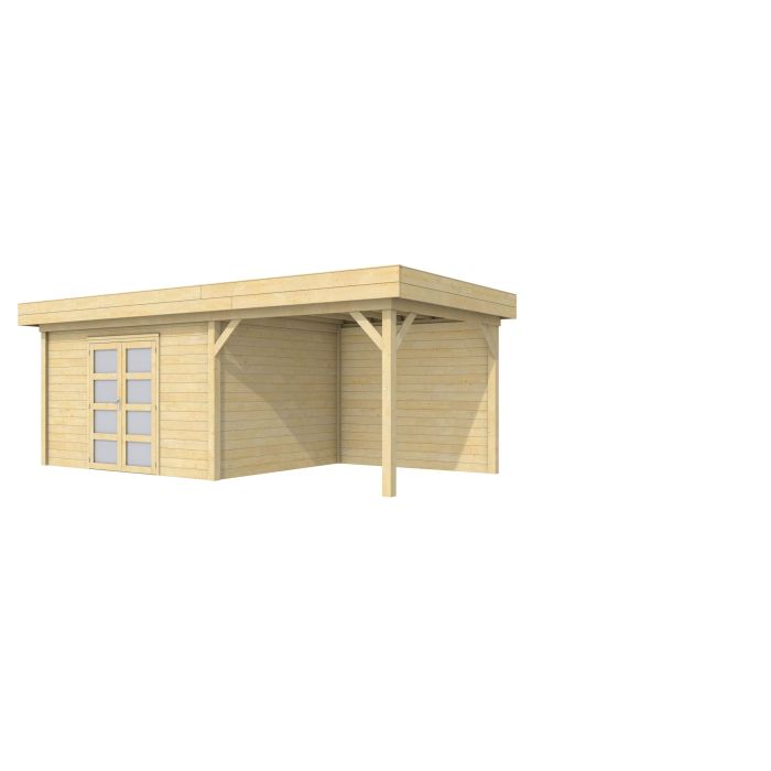 Hillhout vuren Topvision tuinhuis Parelhoen 400x300cm met luifel 300cm, met dubbele deur, kleurloos geïmpregneerd (1001680-01)