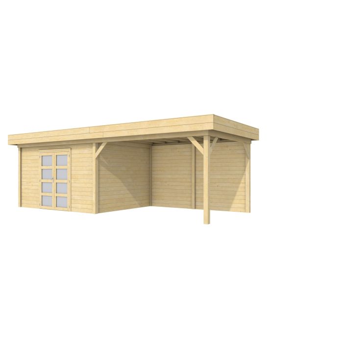 Hillhout vuren Topvision tuinhuis Parelhoen 400x300cm met luifel 400cm, met dubbele deur, kleurloos geïmpregneerd (1001683-01)