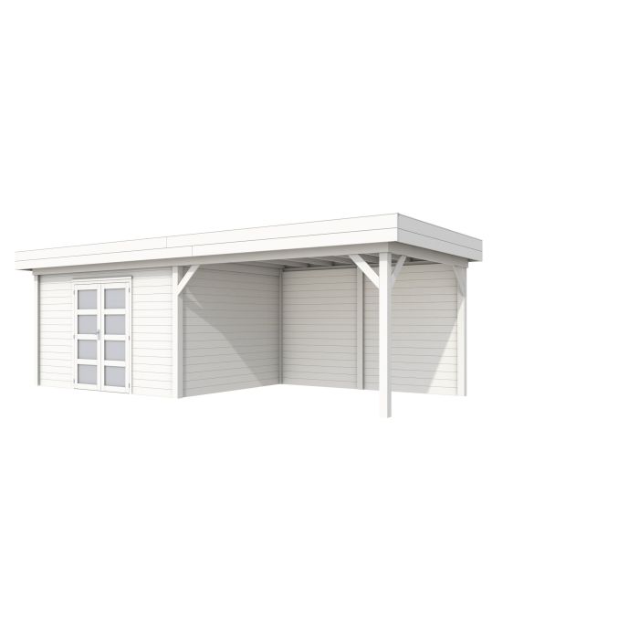 Hillhout vuren Topvision tuinhuis Parelhoen 400x300cm met luifel 400cm, met dubbele deur, wit gespoten (1001683-04)