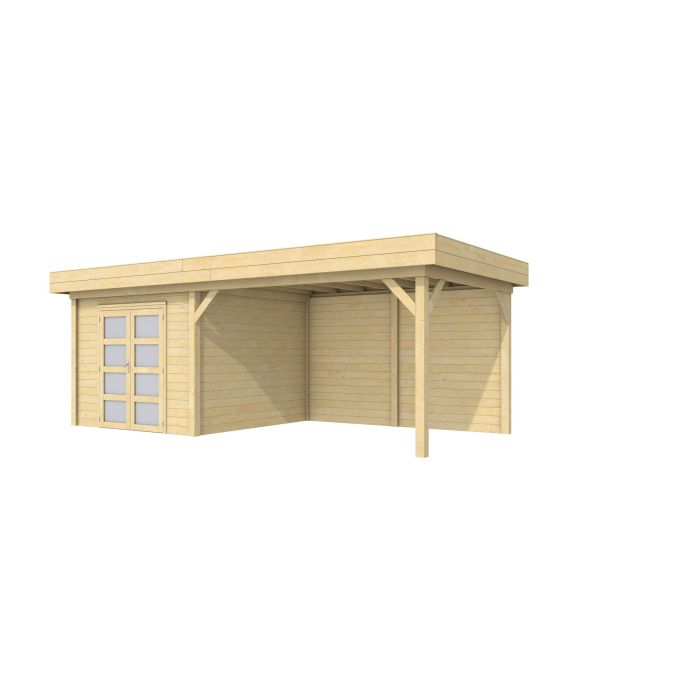 Hillhout vuren Topvision tuinhuis Bosuil 300x300cm met luifel 400cm, met dubbele deur, kleurloos geïmpregneerd (1001716-01)