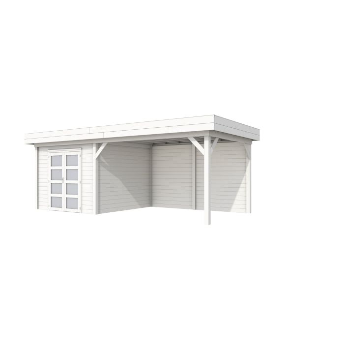 Hillhout vuren Topvision tuinhuis Bosuil 300x300cm met luifel 400cm, met dubbele deur, wit gespoten (1001716-04)