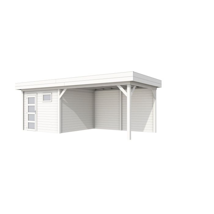 Hillhout vuren Topvision tuinhuis Tapuit 300x300cm met luifel 400cm, met enkele deur en raam, wit gespoten (1001815-04)