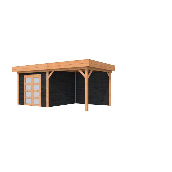 Hillhout douglas Topvision tuinhuis Roek 298x298cm, luifel 300cm, met dubbele deur, wanden zwart geïmpregneerd, basis onbehandeld (1004360-26)