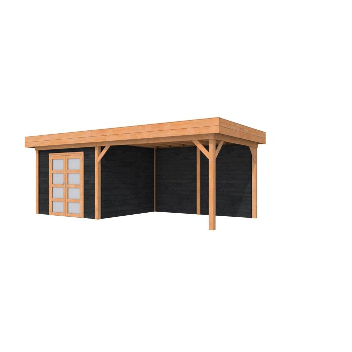 Hillhout douglas Topvision tuinhuis Roek 298x298cm, luifel 400cm, met dubbele deur, wanden zwart geïmpregneerd, basis onbehandeld (1004362-26)