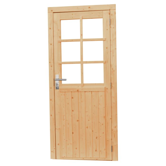 Vuren enkele 6-ruits deur inclusief kozijn, rechtsdraaiend. 90x201cm, onbehandeld (1023904)
