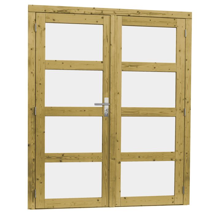 Vuren dubbele 4-ruits glasdeur inclusief kozijn. 169x201cm, groen geïmpregneerd (1023928)