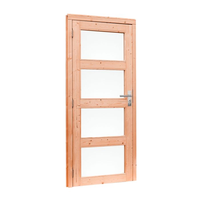 Douglas enkele 4-ruits deur inclusief kozijn, linksdraaiend. 91x201cm, kleurloos geïmpregneerd (1024085)