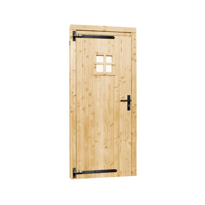 Vuren enkele 1-ruits deur inclusief kozijn, linksdraaiend, 90x201cm, onbehandeld (1045635)