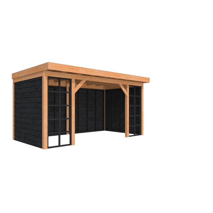 Douglasvision buitenverblijf Comfort Compleet 500x270cm, onbehandeld, wanden zwart geïmpregneerd (1046185)