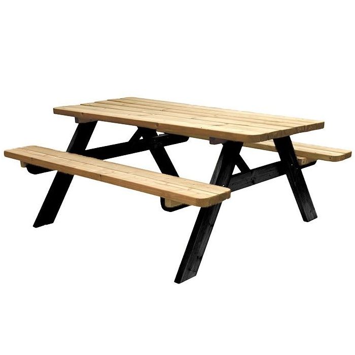 Picknicktafel Easy, 40 mm dik, bladmaat 180x70cm, geïmpregneerd en zwart gedompeld (1049958)