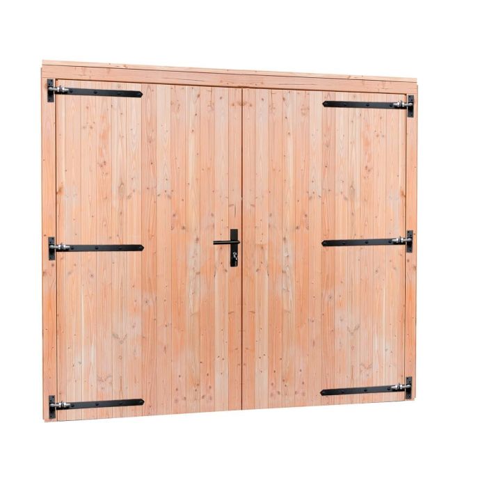 Douglas dubbele deur extra breed met zwart beslag, inclusief kozijn 255x209cm, onbehandeld (1060675)