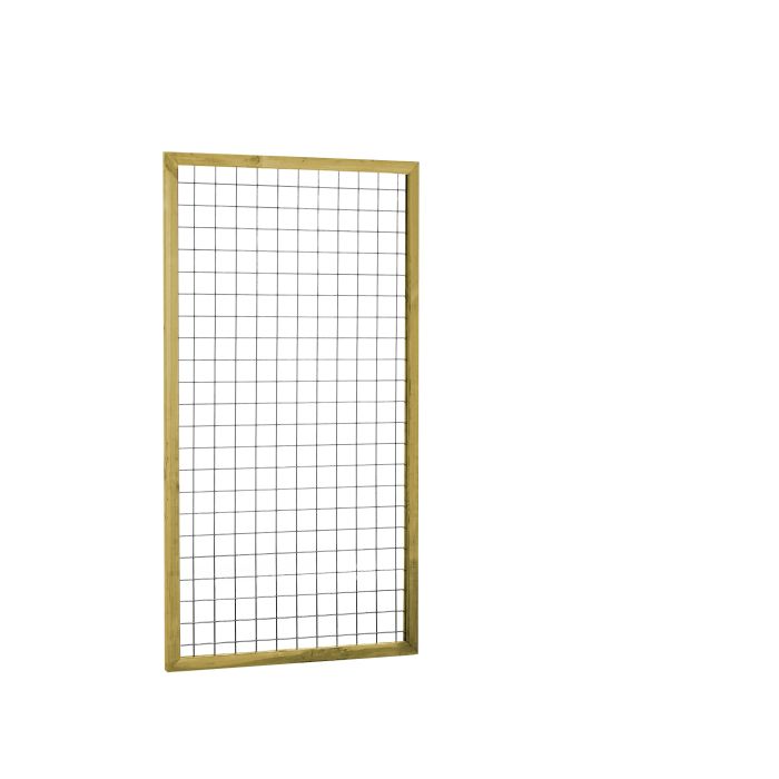 Eco gaastrellis met maas 7,5x7,5cm, in grenen raamwerk 4,5x4,5cm, 90x180cm, groen geïmpregneerd (W08326)