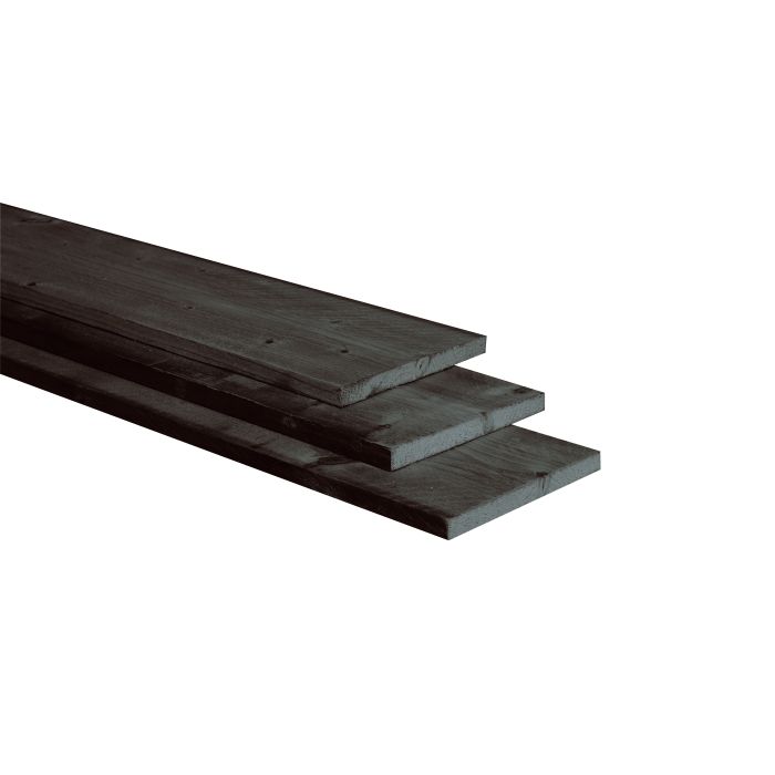 Douglas plank fijnbezaagd 2,5x25x500cm, zwart gedompeld (W46424)