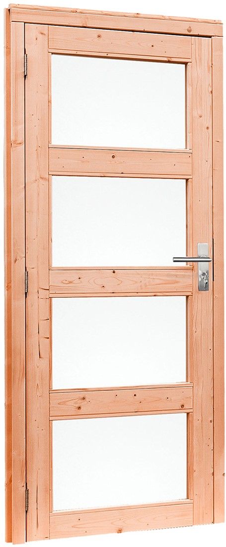 Douglas links draaiende enkele deur 201x90cm onbehandeld 4-ruits melkglas