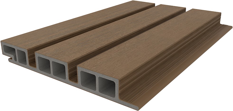 NewTechWood composiet co-extrusie wand bekleding castellation 50 profiel, 2,5x19,6x290cm, Teak