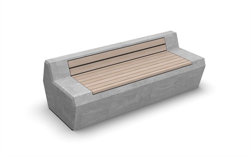 CircU bank grijs Wood met leuning Solo 200x43,5x45/65cm